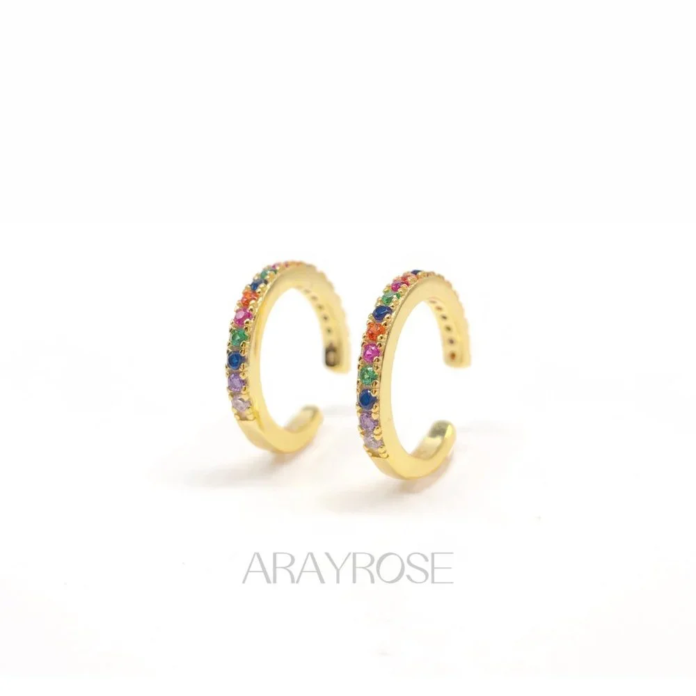 New Rainbow Conch Cuff, Ear Cuff No Piercing, Gold Ear Wrap, 18k Gold 925 Silver - Picture 7 of 10